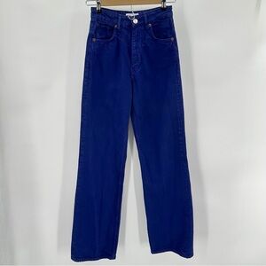 ZARA Wide Leg Jeans Womens US Size 2 High Rise Purple Indigo Denim Full Length